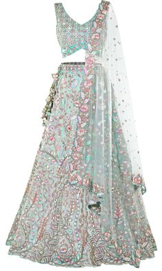 • Skirt waist has a drawstring • Blouse has a drawstring back for adjustability• Blouse has padded inserts A beautiful sea-green/blue lehenga set, with heavy multi-colored embroidery. Packed with blingy beads, flashy sequins, and intricate thread-work, you'll be the goddess of the event! Fun fact, depending on how the light hits the sequins, they show a different color. Mens Indian Wear, Western Wear Dresses, Blue Lehenga, White Shades, Beautiful Sea, Saree Dress, Green Baby, Cute Crop Tops, Thread Work