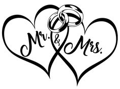 two hearts with the words mr and mrs written on them in cursive font