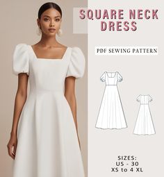 the square neck dress sewing pattern is available in sizes xs to 4xl