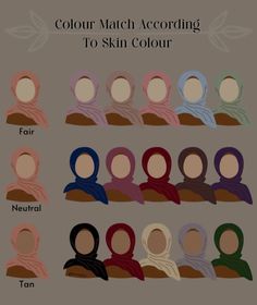 Tan Hijab Outfit, Hijab Colors For Dark Skin Tones, Hijab Matching Colours, Hijab Color Palette, Hijab Colours For Dark Skin, Tan Skin Outfit Style, Hijab Colour For Tan Skin, Tan Skin Color Palette Clothes, Different Types Of Hijab Styles