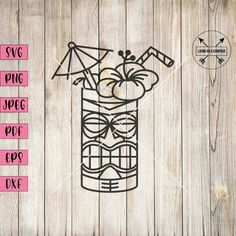 an image of a tiki mask on the wood background with text that says svg file