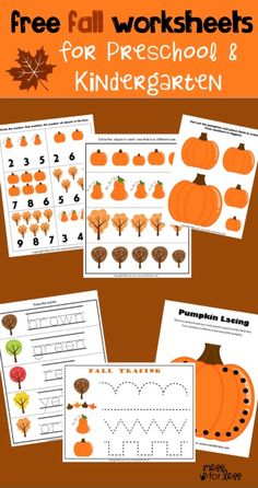 free fall worksheets for preschool and kindergarten with pictures of pumpkins