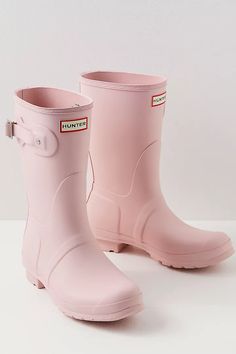 Hunter Short Wellies | Free People Hunter Short Boots, Pink Hunter Boots, Hunter Boots Short, Yellow Rain Boots, Hunter Short, Womens Hunter Boots, Heel Care, Pink Rain Boots, Rain Boots Women