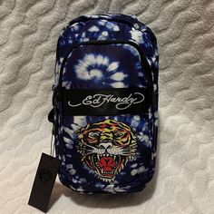 Ed Hardy Tiger On Blue Tie Dye Nylon Two Zipper Compartments Sling Bag With Adjustable Shoulder Strap. Zipper Closures. Item Is In Smoke And Pet Free Home. Thank You For Viewing! Ed Hardy Tiger, Butterfly Backpack, Skull Tote Bag, Small Messenger Bag, Duffle Bag Travel, Travel Duffle, Leather Denim, Tote Bag Purse, Weekender Tote