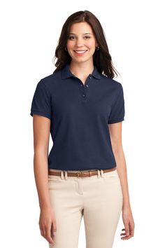 Port Authority ® Ladies Silk Touch™ Polo. L500 - NAVY - XL | Port Authority Women's Silk Touch Polo Shirt in Navy Blue Size XL | Cotton/Polyester Blend Mediterranean Blue, Silk Touch, Port Authority, Outfit Trends, Work Wear Women, Pique Polo Shirt, Polo Shirt Women, Woven Dress, Short Sleeve Polo