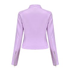 Light Purple Pu Stand Collar Short Leather Jacket Purple Long Sleeve Leather Jacket For Spring, Short Leather Jacket, Light Purple, Stand Collar, Winter Jackets, Fall Winter, Leather Jacket, Collar, Purple