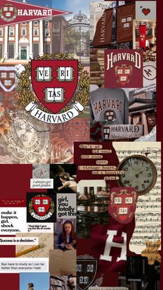 the collage shows many different things that have been made into an advertisement for harvard