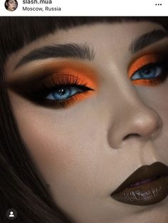 Eyeshadow Looks Orange, Orange Eyeshadow Looks, Spooky Makeup, Orange Eyeshadow, Dark Eye Makeup, Orange Makeup, Dramatic Eye Makeup