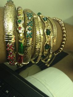 Now this is my other weakness, this is some serious arm candy lol #armcandy #bracelets #bangles #gold  #indianjewelry Artsy Multicolor Bangle Jewelry, Gold Hand-strung Crystal Bangle Bracelet, Maximalist Gold Bracelets, Bohemian Hand-strung Bangle Jewelry, Vintage Multicolor Festival Bangle, Bangles Gold, Arm Candy, Indian Jewelry, Little Things