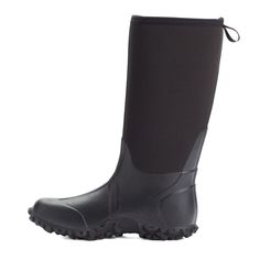 a pair of black rain boots on a white background