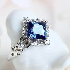 Women’s Ring Sapphire Colored Stone, Set In Delicate Silver Tone Pattern Size 8. New! 1228j Cute Engagement Rings, Accessories Blue, Sapphire Wedding, 7 Rings, Cubic Zirconia Rings, Diamond Fashion, Diamond Design, Engagement Rings Sapphire, Blue Rings