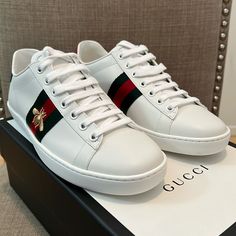 Brand New. Excellent Condition. No Signs Of Wear. Includes Box, Original Packaging And Dust Bag. Luxury Gucci Sneakers With Embroidered Logo, Gucci Designer Sneakers With Embroidered Logo, Designer Gucci Sneakers With Embroidered Logo, Gucci Custom Lace-up Sneakers With Embroidered Logo, Luxury Custom Sneakers With Embroidered Logo And Round Toe, Designer Low-top Custom Sneakers With Embroidered Logo, Designer Low-top Sneakers With Embroidered Logo, Luxury Leather Sneakers With Embroidered Logo, Luxury Leather Custom Sneakers With Embroidered Logo