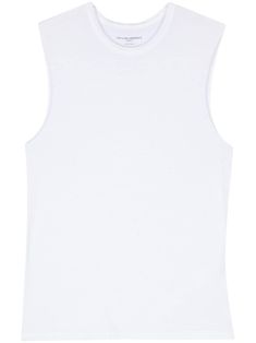 white jersey texture round neck sleeveless straight hem This item contains at least 50% materials which are certified or widely recognised as having a lower environmental impact through production and/or manufacturing processes that reduce water consumption and the use of harmful chemicals, or re-use by-products of the production process. Learn more about what makes a product Conscious on our Conscious Criteria page Officine Generale, Versace Outfit, Demi Fine Jewelry, White Jersey, Hem Top, Crossbody Tote, Ballet Flat Shoes, Boots For Sale, Accessories Branding