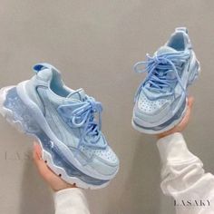 Lasaky - Elevated Platform Genuine Leather Sneakers with Air Cushion, Perfect for Running and Casual Activities Light Blue Sneakers, Quince Stuff, Green Sports, Kawaii Shoes, Women Platform Shoes, Sporty Casual, Estilo Preppy, Sole Sneakers, Aesthetic Shoes