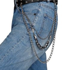 PRICES MAY VARY. Goth Accessories for Eboy Egirl: 3 layers biker chain for men women, Punk goth emo style. Biker Pant Chain: Total weight 0.25 lb; First layer chain length (35cm)13.8", second layer chain length (42cm)16.5", third layer chain length (54cm)21.3". Hip Hop Punk Jeans Chain: For your wallet, keychain, pants, jeans, bags as decorations, which look cool and show your charms. Silver Trousers Chains: Suitable for Bikers, Motorcyclists; The pants chain is easy to attach to your trousers w Trouser Chain, Harajuku Accessories, Gothic Trousers, Silver Trousers, Chain Jeans, Punk Jeans, Jeans Chain, Biker Chain, Gothic Pants