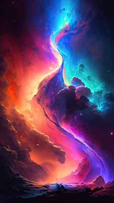 an abstract painting with colorful clouds and stars in the sky, as if it were created from photoshopped images