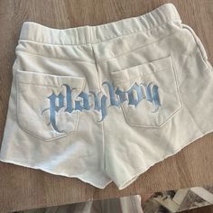 Playboy Shorts Nwot Size Small Excellent Condition Trendy Cotton Bottoms With Letter Print, White Cotton Shorts With Letter Print, Cotton Letter Print Bottoms For Leisure, Cotton Leisure Shorts With Letter Print, Casual Cotton Bottoms With Letter Print, Leisure Letter Print Short Bottoms, Spring Cotton Shorts With Letter Print, Trendy Letter Print Leisure Shorts, Cotton Shorts With Letter Print