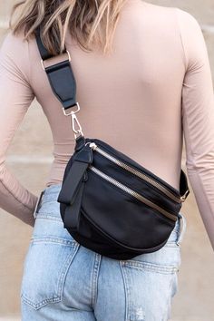 Double Zipper Nylon Sling Bag vendor-unknown Sling Bag Black, Watch Band Bracelet, Casual Bottoms, Sling Bags, Leather Accents, Leggings Casual, Accessories Bags Purses, Denim Shorts Women, Nylon Bag