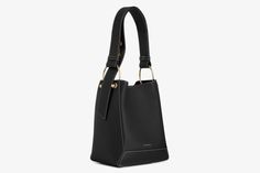 Strathberry - Lana Midi Bucket Bag - Leather Bucket Bag - Black | Strathberry Bucket Bags, Leather Bucket Bag, Leather Bucket, Patchwork Designs, Everyday Bag, Bag Straps, New Bag, Small Bags, Evening Bags