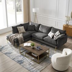 a living room filled with furniture and a large window