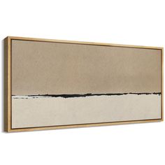 an abstract painting with black and white lines on beige paper, framed in wood frame