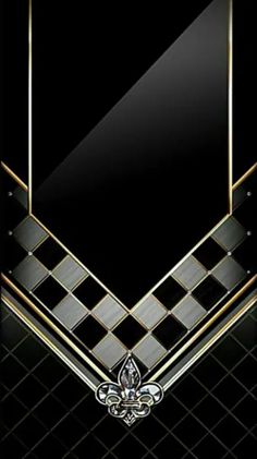 a black and white checkered wallpaper with a gold frame in the shape of a diamond