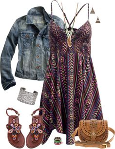 "Cool Boho Sundress" by trinavokes on Polyvore Cowgirl Princess, Volkswagen Vans, Boho Sundress, Sundress Summer, Boho Life, Mode Boho, Jennifer Love Hewitt, Leather Shoulder Handbags, Pinterest Closet