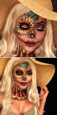 25 Cool Halloween Costume Ideas for Women | StayGlam Pretty Scarecrow, Cool Halloween Costume Ideas, Sunflower Halloween, Make Up Diy, Halloween Costume Ideas For Women