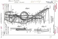 an old drawing of a roller coaster in the shape of a boat with wheels on it