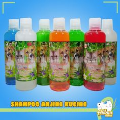 six bottles of shampoo for dogs and cats