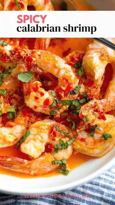 shrimp topped with a calabrian sauce and fresh basil leaves Italian Shrimp Recipes, Calabrian Chili Paste, Calabrian Chili, Shellfish Recipes, Seafood Appetizers, Shrimp Recipes Easy, Spicy Shrimp, Chili Paste