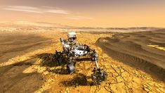 an artist's rendering of a mars rover in the middle of barren terrains