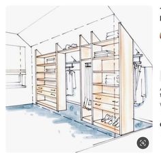 a drawing of a walk in closet with shelves