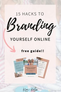 a woman with her hands on her chest and the text 15 hacks to branding yourself online