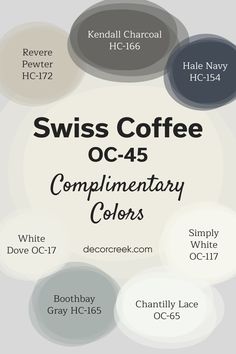 the flyer for swiss coffee company's complimentary colors, including white and gray