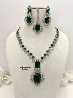 Nita Ambani inspired American Diamond Necklace Set/CZ Necklace/ Reception Jewelry/Silver Green  All items are shipped from Brampton, Ontario, Canada. If you need your item by a certain day, please reach out to us for express delivery option so that we can update shipping for you before you place the order.  Standard shipping/delivery timeline Below are the delivery timeline estimates. We dispatch all orders by the next business day. ---> USA delivery timeline * 3-6 business days to major urban c American Diamond Necklace Set, Nita Ambani, Brampton Ontario, American Diamond Necklaces, Diamond Necklace Set, Bollywood Jewelry, Cz Necklace, American Diamond, Buy Handmade