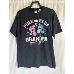 Pink Or Blue Grandpa Loves You Baby Shower Gender Reveal T-Shirt Xl See Measurements In Pictures Black Crew Neck Top For Gender Reveal, Black Top With Name Print For Gender Reveal, Black Short Sleeve Tops For Gender Reveal, Cotton Tops With Graphic Print For Gender Reveal, Blue Graphic Tee For Gender Reveal, Casual T-shirt With Letter Print For Gender Reveal, Relaxed Fit Short Sleeve T-shirt For Gender Reveal, Cheap Short Sleeve T-shirt For Gender Reveal, Black Graphic Tee For Gender Reveal