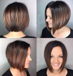 angled brunette bob Line Bob, A Line Haircut, A Line Bob, Short Bobs, Balayage Bob, Brunette Bob, Long Box Braids