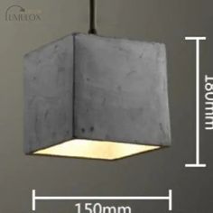 an image of a square light fixture with measurements for the size and width in front of it