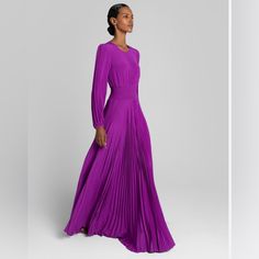 Nwt. Price Is Firm. Best For 34” Chest, 27” Waist.No Offers Please. Dress Is Very Long. Model Is 5’10”. Wearing Size 2. Elegant Purple A-line Maxi Dress, Floor-length Pleated Maxi Dress For Dinner, Elegant A-line Purple Maxi Dress, Pleated Floor-length Maxi Dress For Dinner, Long Sleeve Pleated Maxi Evening Dress, Fitted Floor-length Dress With Pleated Waist, Elegant Floor-length Purple Midi Dress, Elegant Long Sleeve Purple Maxi Dress, Purple Pleated Maxi Dress