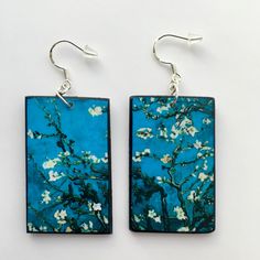 Vincent Van Gogh, floral art earrings, Sustainable wood, Alternative earrings gift by OBLJEWELLERY on Etsy Artistic Turquoise Earrings With Ear Wire, Artistic Turquoise Earrings For Gift, Alternative Earrings, Artsy Gift, Feminine Earrings, Engagement Earrings, Art Earrings, Detailed Jewelry, Sustainable Jewelry