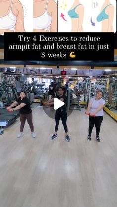 two women in a gym doing exercises on the treadmill with an advertizer