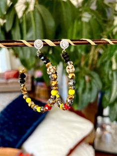 Colorful Beaded Black Diamond Crystal Hoop Earrings Beaded - Etsy Crystal Hoop Earrings, Earrings Beaded, Style Blogger, Pearl Choker, Earrings Statement, Clip Earrings, Rhinestone Necklace, Kate Moss, Rhinestone Earrings