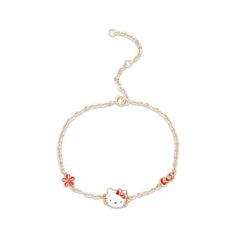 You'll love the oh-so-cute style of this Hello Kitty bracelet. 14K yellow gold Features Hello Kitty, flower, and bow charms stationed along the chain Cable chain with spring ring clasp adjusts to 8 inches Adjustable Hello Kitty Jewelry, Hello Kitty Bracelet, Station Bracelet, Cable Chain, Spring Rings, Jewelry Bracelets, Jewelry Accessories, Hello Kitty, Charms