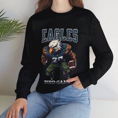 Philadelphia Eagles Sweatshirt, Unisex Eagles Sweatshirt, Eagles T-shirts, Phillies Eagle Tee, Philadelphia Fan, Eagles Sweatshirt Mens - Etsy Fall Crew Neck Tops For Sports Events, Sports Season Graphic Print Crew Neck Sweatshirt, Crew Neck Sports T-shirt, Crew Neck Graphic Print Sweatshirt For Sports Season, Crew Neck Top With Screen Print Fan Apparel, Relaxed Fit Crew Fan Apparel Tops, Relaxed Fit Crew Neck Fan Apparel Top, Team Spirit Long Sleeve T-shirt, Black Team Spirit Sweatshirt With Relaxed Fit