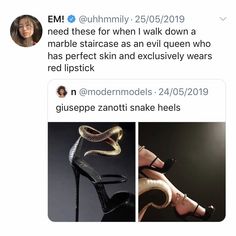 a woman wearing high heeled shoes with a snake on the side and an image of a