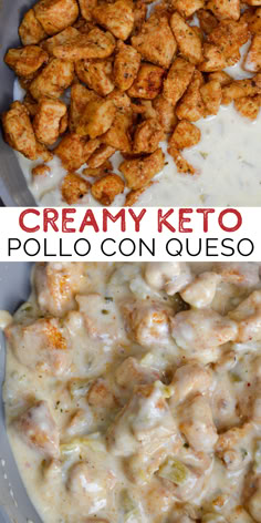 This 20-minute keto dinner is super easy and cheesy! Pollo con Queso is a one-pan dinner with juicy bites of chicken covered in a low-carb cheesy sauce with mild spice. Perfect for Cinco de Mayo, busy weeknights, or serving on a taco bar for parties! Healthy Meals Low Carb, Cheesy Mexican Chicken, Chicken Dinner Recipes Healthy Low Carb, Easy Healthy Dinner Low Carb, Low Carb Chicken And Rice Recipes, Chicken No Carb Recipes, Super Easy Keto Dinner, Quick And Easy Dinner Recipes Low Carb Weeknight Meals, Quick Chicken Lunch Recipes