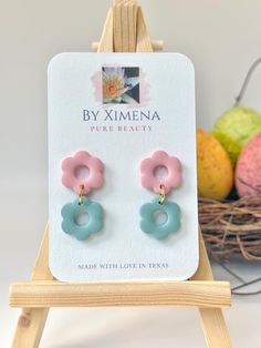 Celebrate the excitement of revealing your baby's gender with these adorable handmade earrings! All earrings are handmade, and therefore, can have minor imperfections. Small air bubbles, scratches, indentations, etc, may be present. Earrings are cut from the same slab, but each pair is unique, and may vary slightly in color/design from product listing. Polymer clay is durable, but can be scratched or broken if handled improperly. Please handle the earrings with care, and store them in a safe and Birth Mother, Pink And Blue Flowers, Presents For Mom, Baby Gender, Product Listing, Pure Beauty, Air Bubbles, Girl Baby Shower, Boy Baby