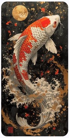 a painting of a koi fish in the water