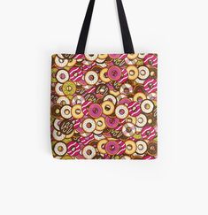 a tote bag with donuts all over it